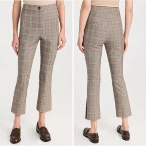 New Veronica Beard Arte Flared Cropped Pant with Slit in Plaid Brown Multi sz 2